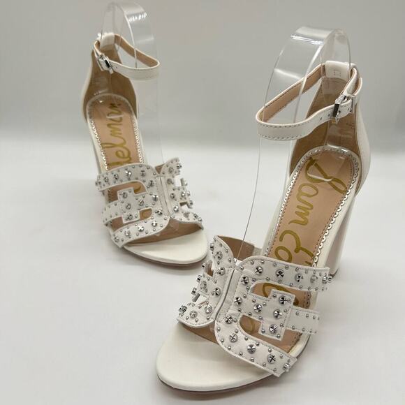 Sam Edelman Heels Womens 5.5 White Leather Yasha Studs Strappy Heels Sandals - Picture 2 of 11